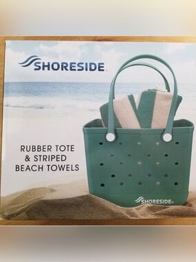 Rubber Tote with Striped Beach Towels